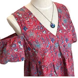 Lucky Brand Cold Shoulder Metallic Stripe Fireworks Print Top Size Medium